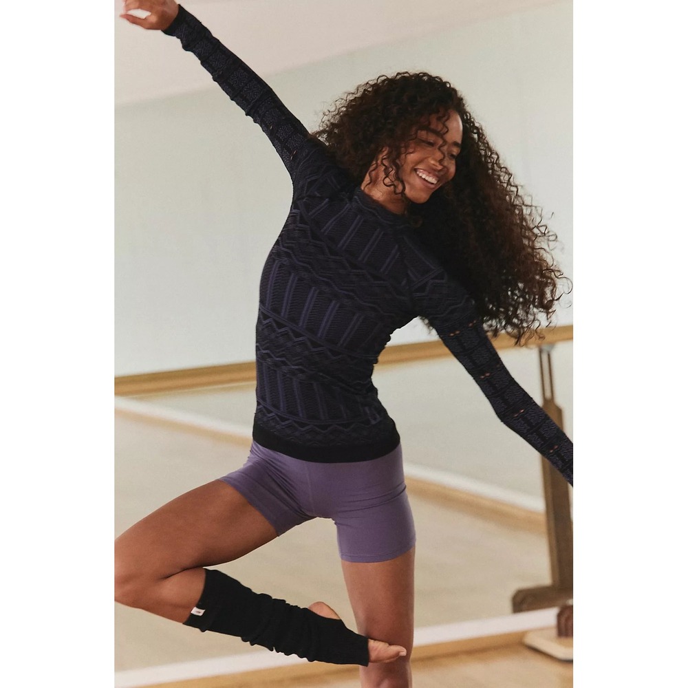 Free People Movement Womens High Road Layer Black Purple Mock Neck Top XS/S NEW